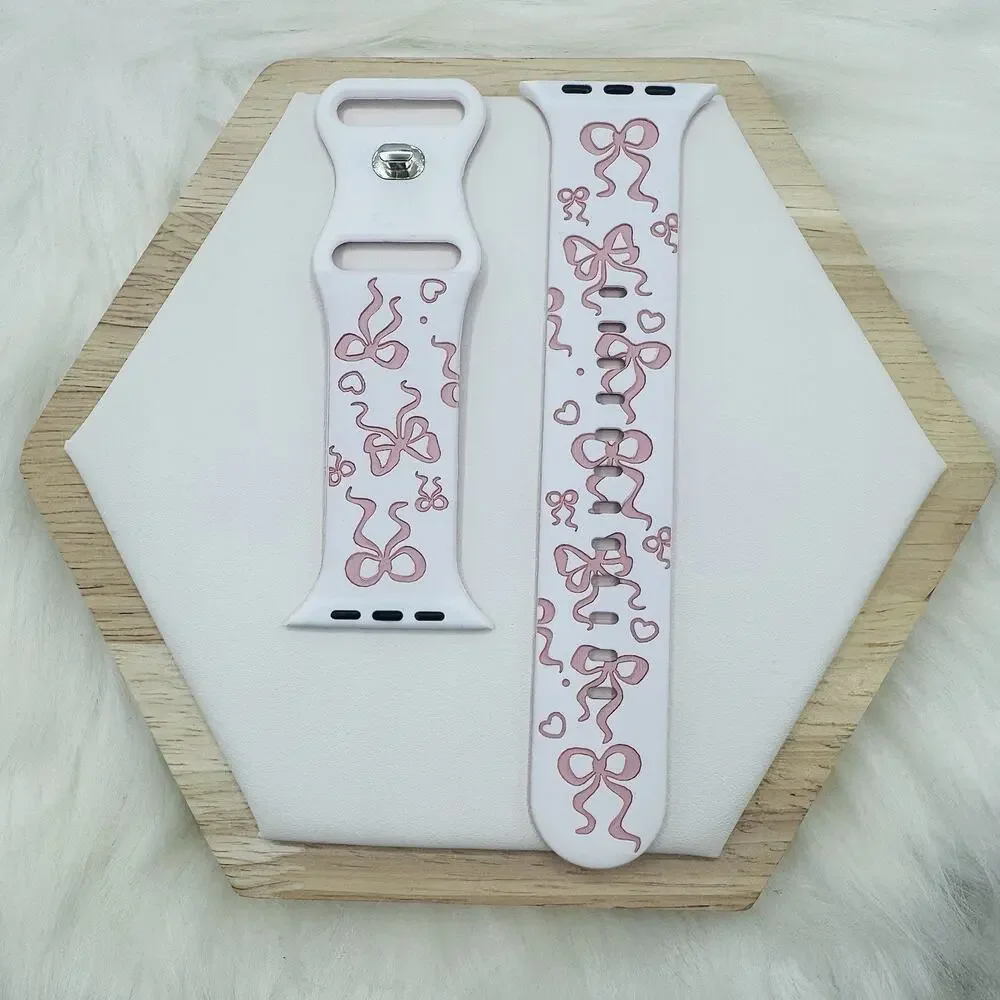 Pink Bow Design Apple Watch Bands in white pink 38mm 40mm 41mm